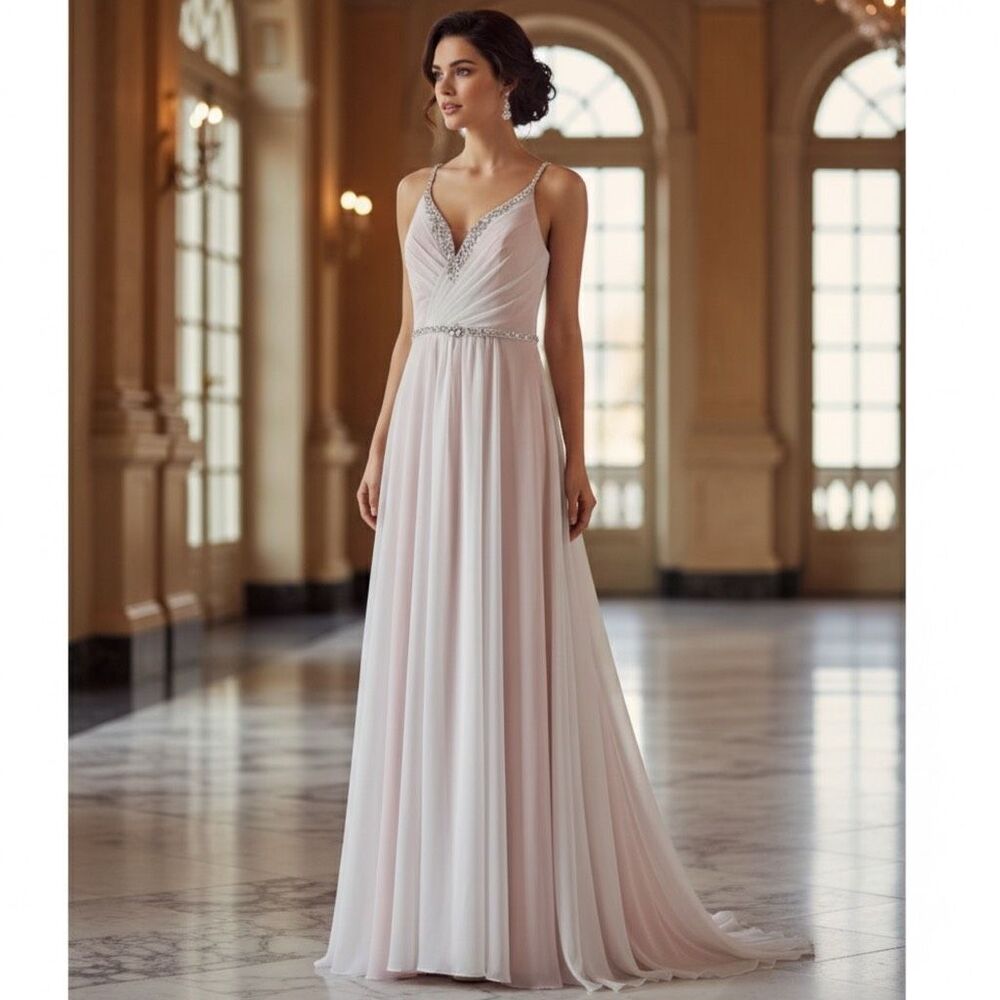 Oyisha NWTJeweled Rhinestone Maxi Long Gown Dress‎ Wedding Prom Size 14 Ball